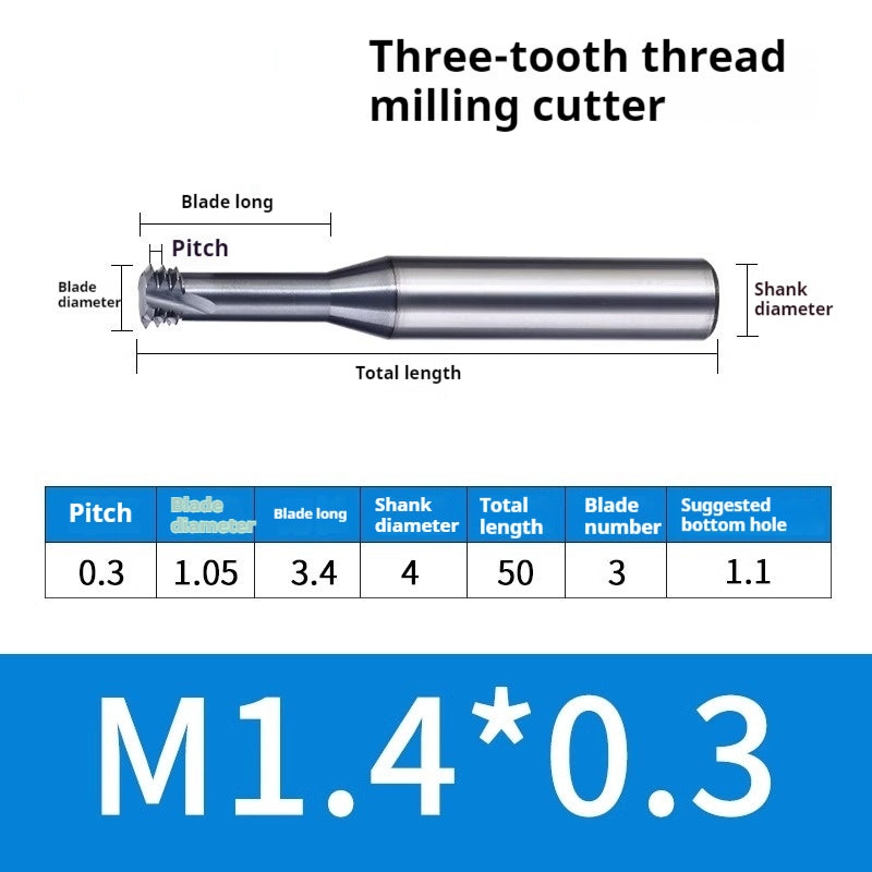 2034-65° three-tooth thread milling cutter, tungsten steel alloy end mill, tooth milling cutter, three-edged coating, M2M3M4M6 CNC cutter Shandong Denso Pricision Tools Co.,Ltd.